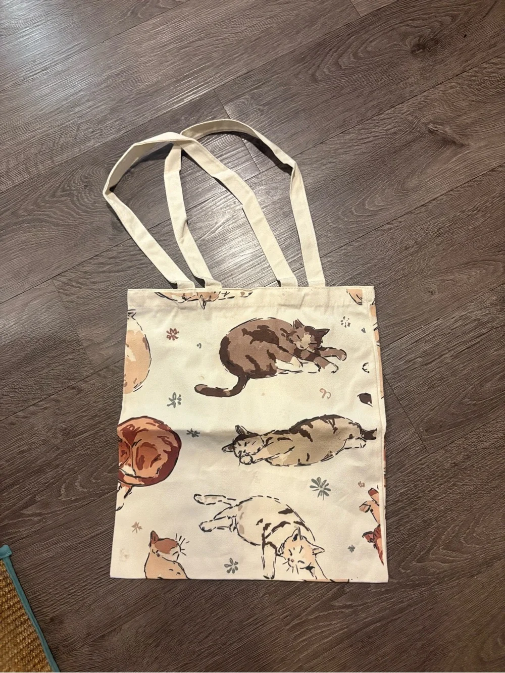 Canvas Cat Print Tote Bag - Cream Cat Pattern